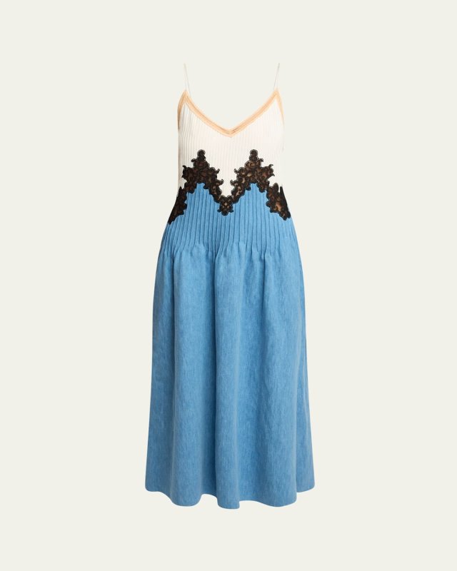 Althea Colorblock Pintucked Denim Maxi Dress